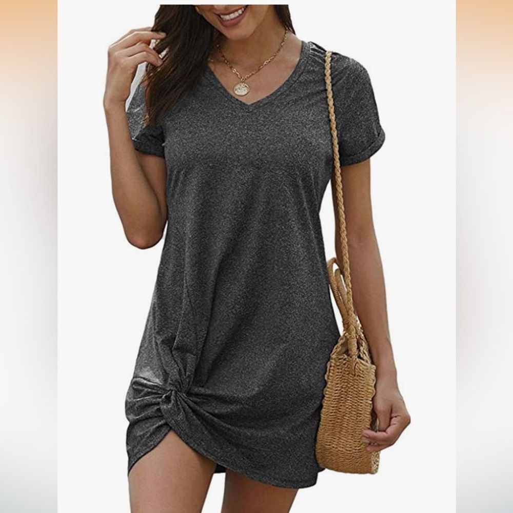 NWOT V-Neck Twist Knot T-shirt Dress  - L